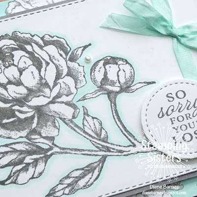 Thinking of you card tutorial using Stampin Up Prized Peony stamp set and die bundle. Made for Stamping Sisters Tutorial Bundles August 2020. By Di Barnes Independent Stampin Up Demonstrator in Sydney Australia. colourmehappy sydneystamper