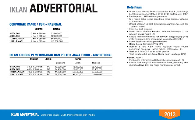 Daftar Harga Iklan Advertorial ~ Jawa Pos Koran  Pasang 