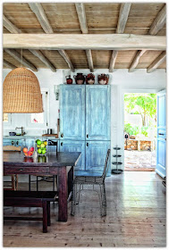 kitchen cabinets with blue paint job