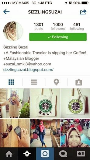 Instagram @sizzlingsuzai : 1000th Follower