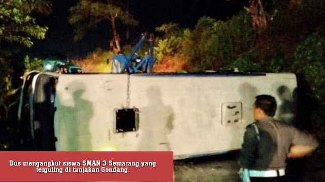 Tidak Kuat Menanjak, Bus Pengangkut Siswa SMAN 3 Semarang Terguling