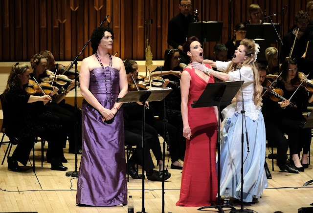 Hilary Summers, Allison Cook, Barbara Hannigan, Britten Sinfonia - Gerald Barry: Alice's Adventures Under Ground - photo Mark Allan/Barbican