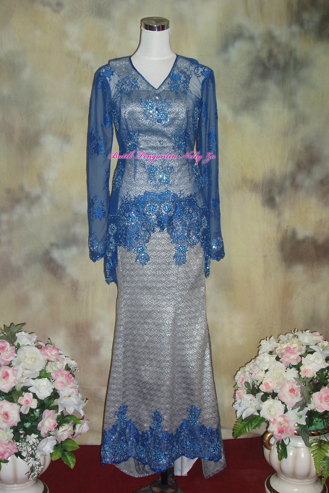 Butik Pengantin  Nelly Za Lace biru  songket  grey