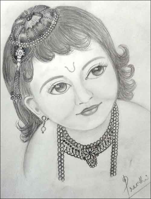 Lord Krishna Pencil Drawing Sketch Picture
