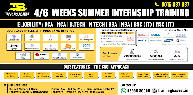 Training Basket provides guaranteed placements through their dedicated Job-Portal Job-Basket for all the students who enrol in 4/6 Weeks Summer Training in Noida.