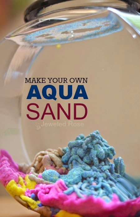 Amazingly fun ways to play with sand including recipes for aqua sand, magic sand, sand slime, sand paint, homemade colored sand, and how to make a sand volcano