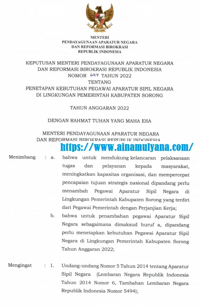 Rincian Formasi Kebutuhan ASN PPPK Kabupaten Sorong Provinsi Papua Barat Tahun 2022
