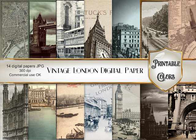 Old London digital paper, vintage London maps and pictures for scrapbooking e decoupage