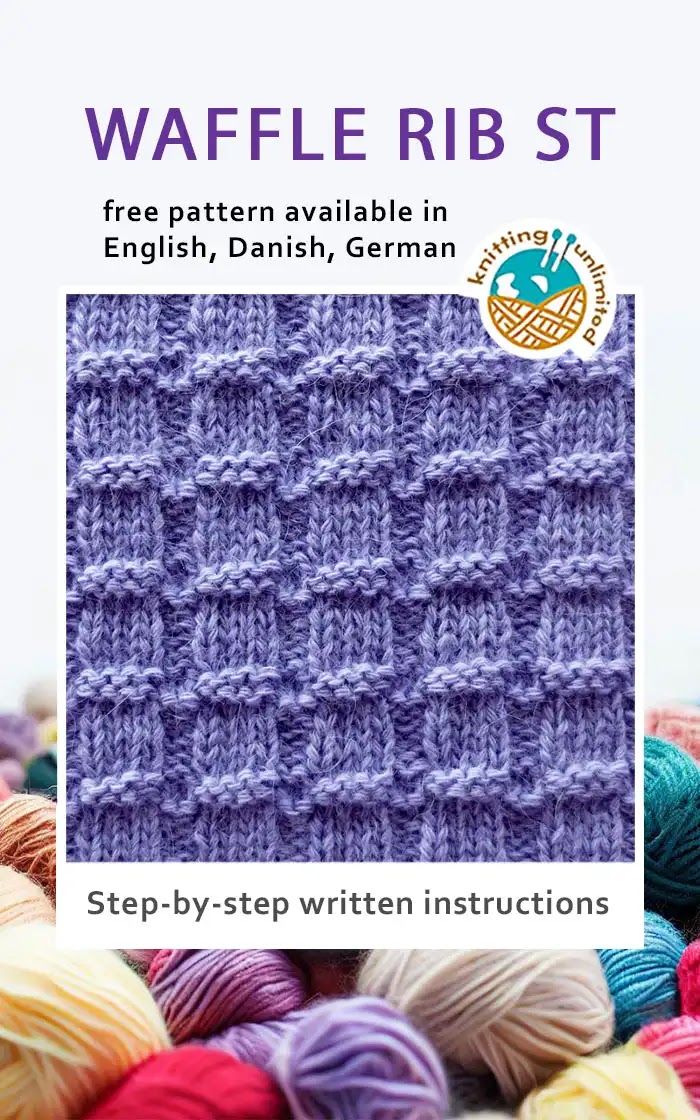 Waffle rib pattern is offered in three languages - English, Danish, and German - and all versions are available for free.