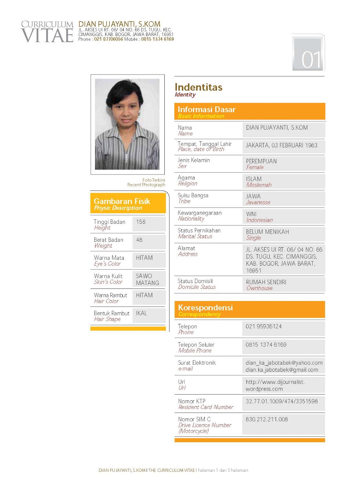 Contoh Cv Terbaru - ben jobs