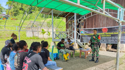 Perkokoh Rasa Cinta Tanah Air, Satgas Pamtas RI-PNG Yonif 132/BS Memberikan Penyuluhan Bela Negara