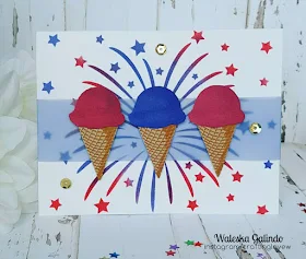 Sunny Studio Stamps: Two Scoops Ice Cream Red, White & Blue Card by Waleska
