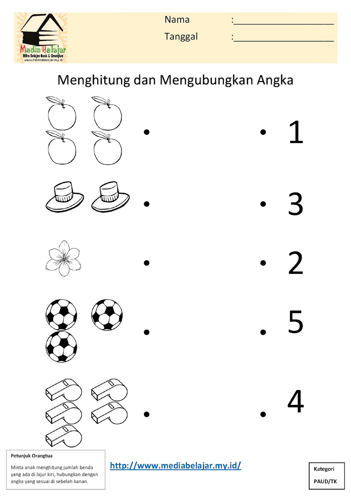  Gambar  Menghitung Menghubungkan Angka  1 Media Belajar Anak  