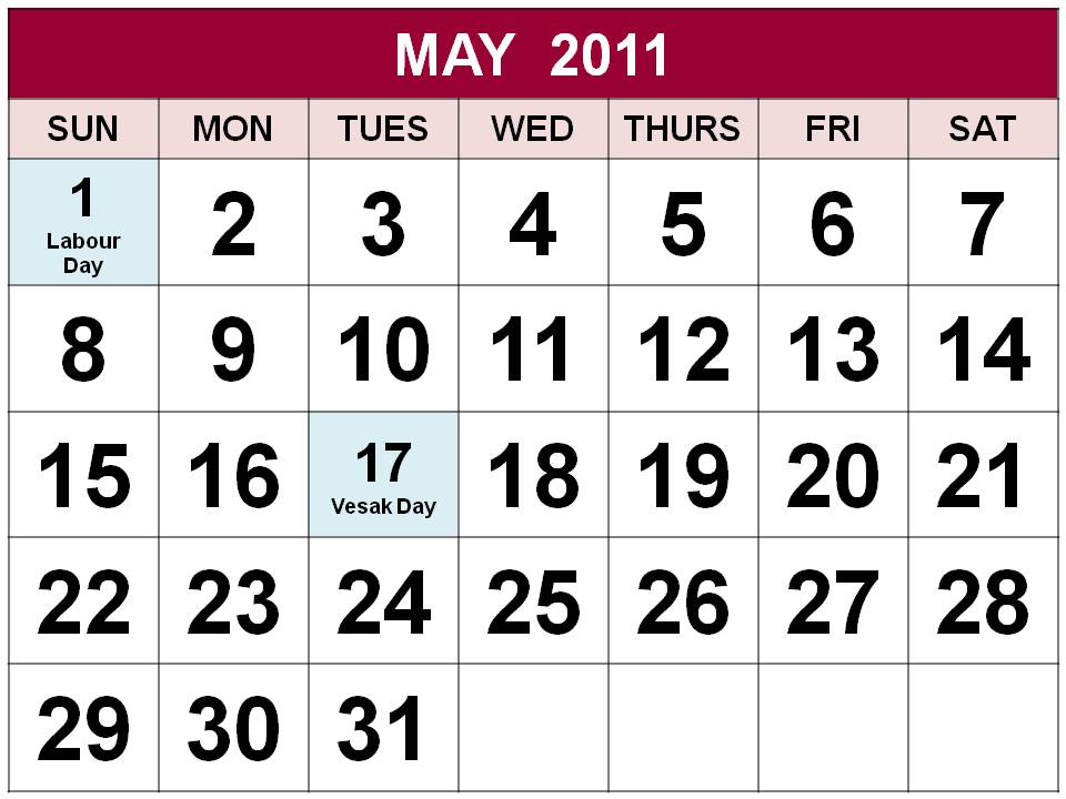 may calendar 2011 singapore. printable may calendar