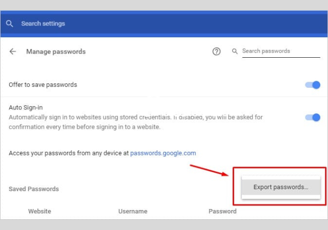 Open Chrome Password Manager.