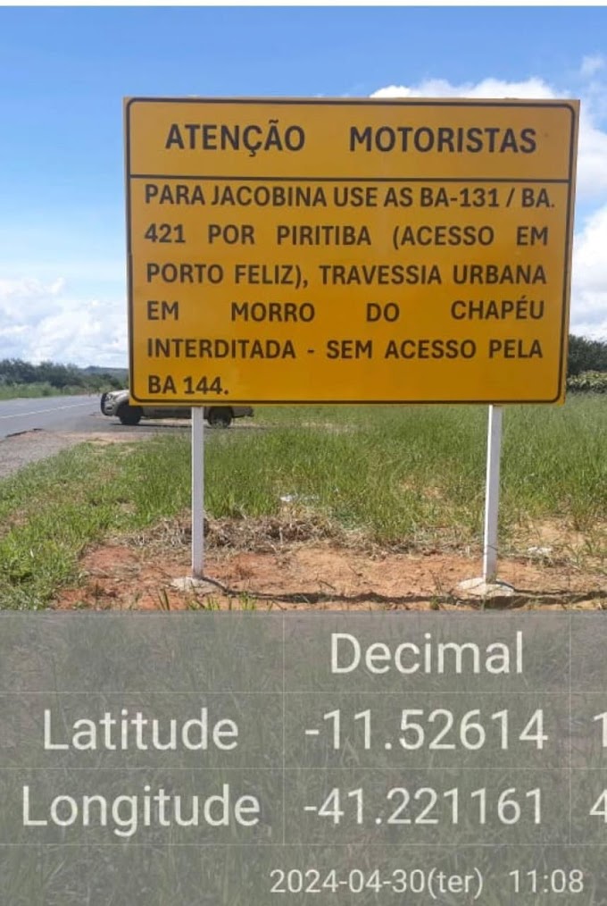 Acesso para Morro do Chapéu via Jacobina deve ocorrer por Porto Feliz por conta de implantação de nova avenida; confira