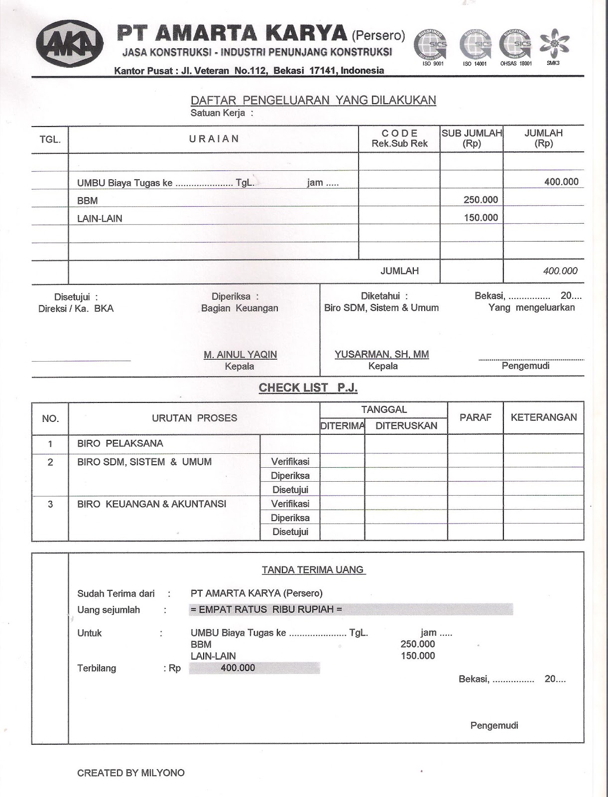 CONTOH SURAT DAN FORMULIR AMKA PT AMARTA KARYA  Suka Suka 