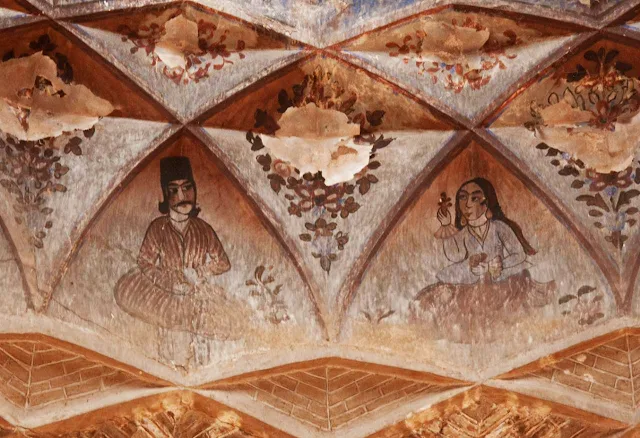 Old wall paintings in Ganj Ali Khan Bath of Kerman.