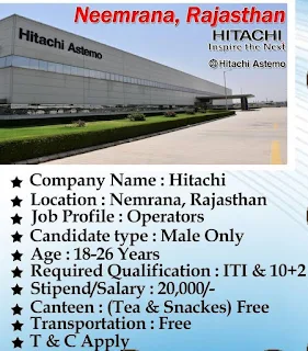 ITI Jobs in Hitachi Company: ITI Jobs Campus Placement at Tejaswi Private ITI Sadikpur, Siwan, Bihar