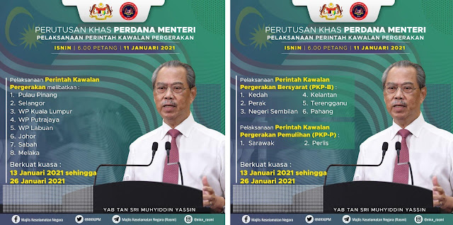 PM Umumkan PKP Di 6 Negeri Bermula Rabu (13 Hingga 26 Januari 2021)
