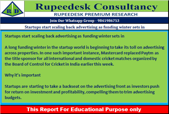 Startups start scaling back advertising as funding winter sets in - Rupeedesk Reports - 29.07.2022