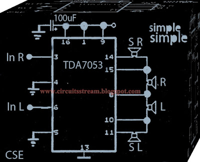 TDA7053 Amplifier Surround Circuit Diagram