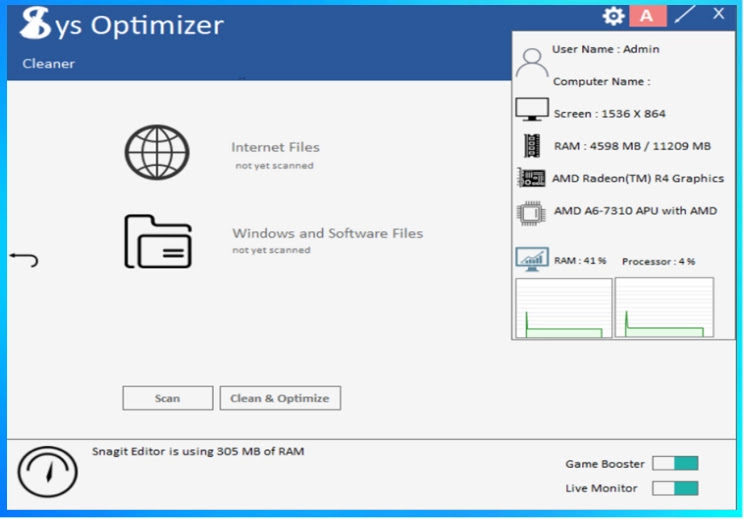 Sys Optimizer :   Δωρεάν εφαρμογή βελτιστοποίησης