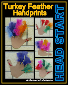 photo of: Turkey Handprints with Feathers in Head Start via RainbowsWithinReach