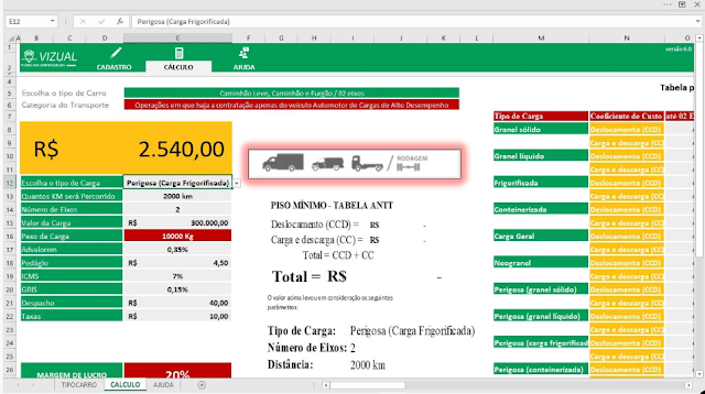 Pacotes com todas as planilhas de Fretes para Transportadoras