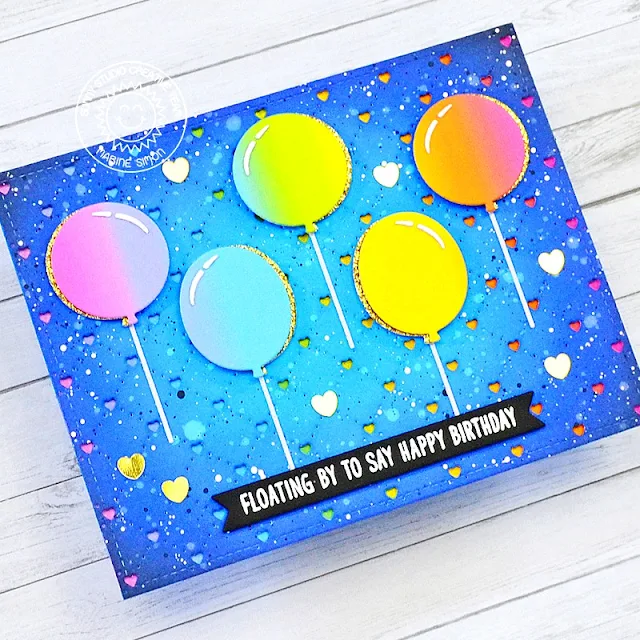 Sunny Studio Stamps: Bright Balloon Dies Birthday Card by Marine Simon (featuring Notebook Dies, Quilted Heart Dies)