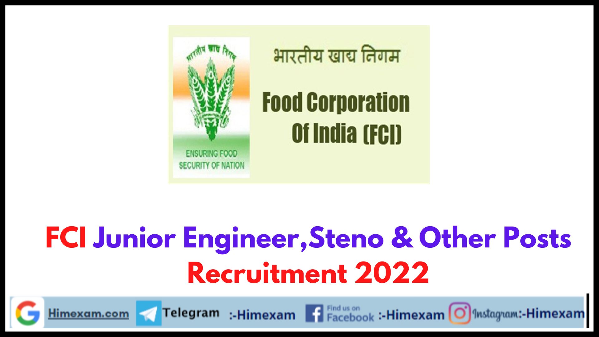 FCI Junior Engineer,Steno & Other Posts Recruitment 2022