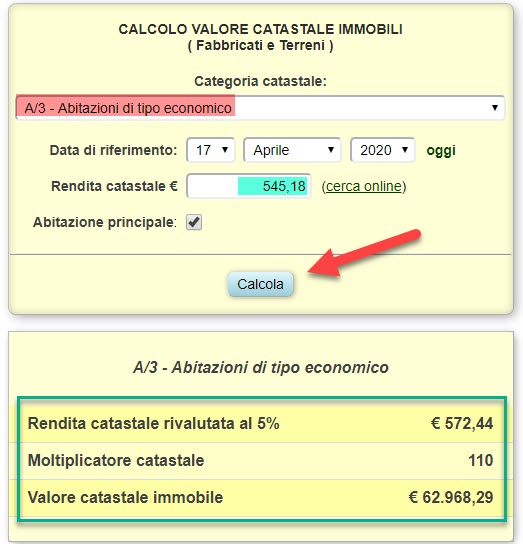 valore catastale di un fabbricato o di un terreno