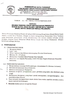 Pengumuman Seleksi Terbuka Pengurus Masjid Baitul Izzah