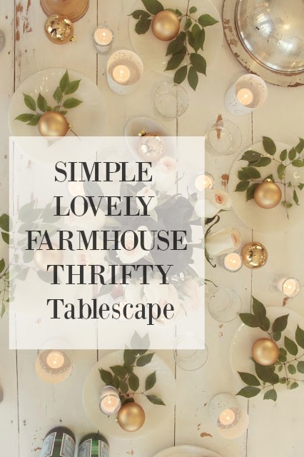 Farmhouse style tablescape with roses, white and green by Hello Lovely Studio