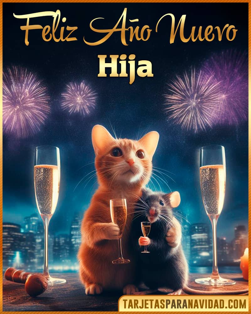 Tarjeta De Feliz Año Nuevo De Gato Y Raton Para Hija