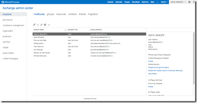 Office 365 - Exchange admin center