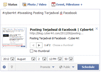 Contoh Kiriman terjadwal di Facebook 