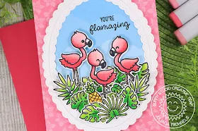 Sunny Studio Stamps: Fabulous Flamingos Fancy Frames Frilly Frames Stitched Ovals Flamingo Punny Cards by Angelica Conrad and Juliana Michaels
