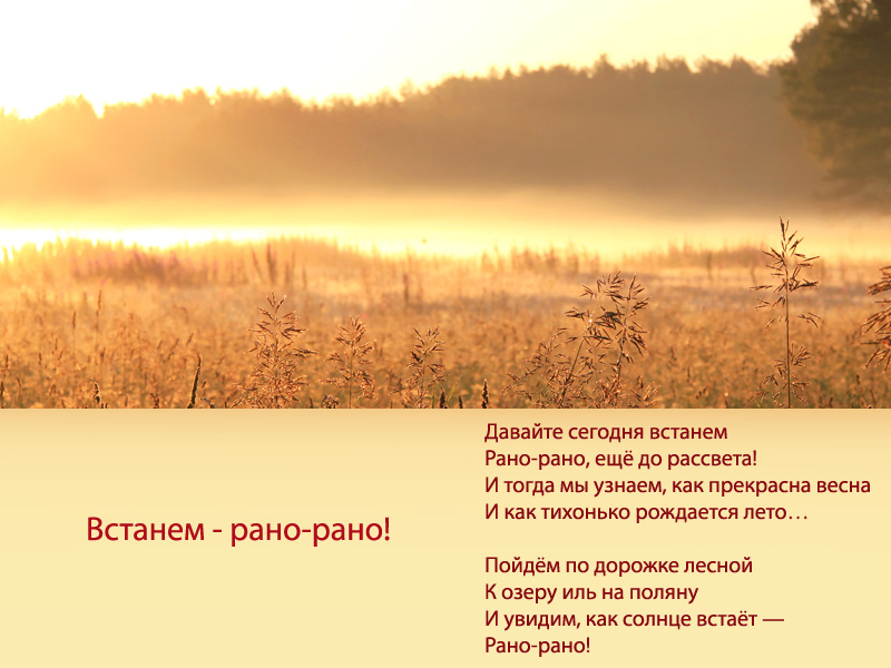 Подарите рассвет песня. Летом солнце встает рано. Сталд солнце рано рано. Ты проснёшься на рассвете текст. Встану рано на рассвете стих.