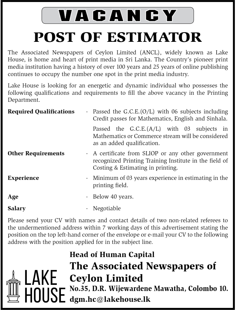 The Associated Newspapers of Ceylon Limited - Estimator