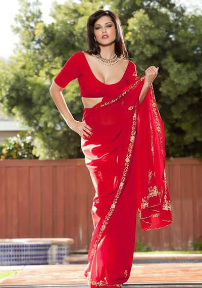 sunny leone Red colour in saree naked photo