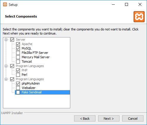 Select the component MySQL, PHPMyAdmin