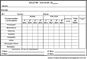 Modelo de boletim escolar