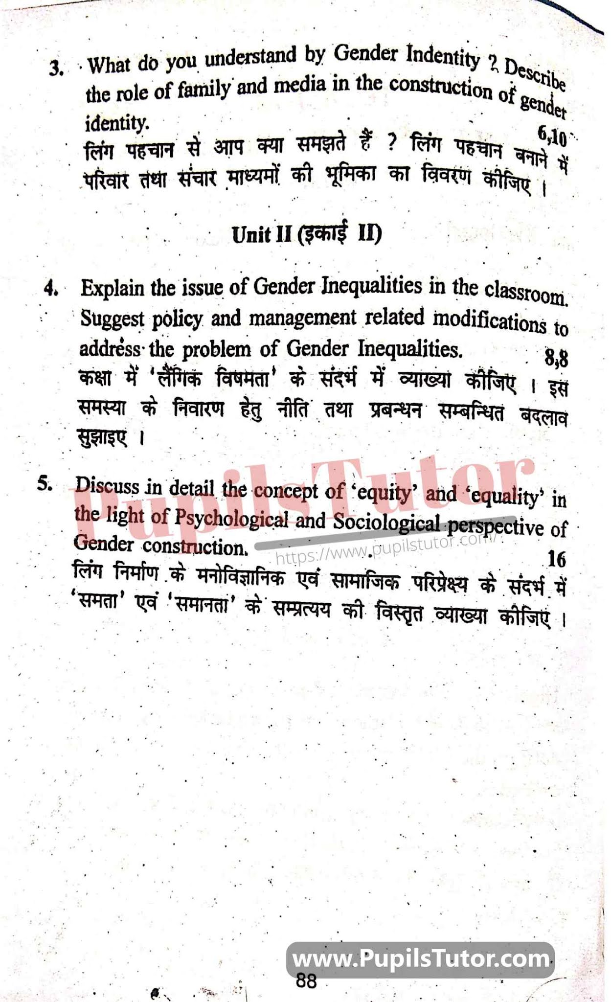 KUK (Kurukshetra University, Haryana) Gender School And Society Question Paper 2019 For B.Ed 1st And 2nd Year And All The 4 Semesters In English And Hindi Medium Free Download PDF - Page 2 - www.pupilstutor.com