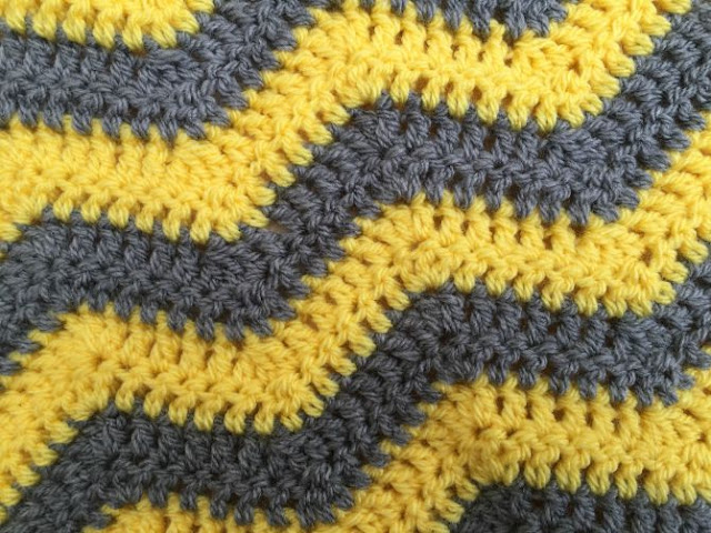 close up of yellow and grey chevron blanket