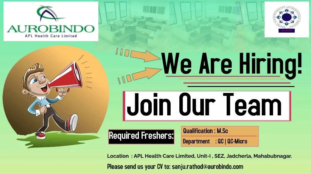 Job Available's for Aurobindo Pharma Job Vacancy for Fresher’s/ MSc
