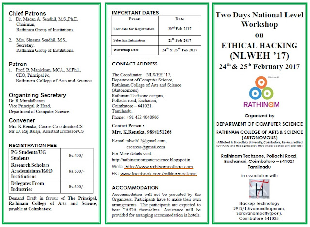 National Level Workshop on Ethical Hacking - 24th & 25th Feb. 2017