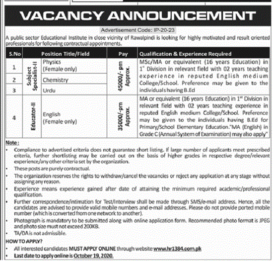 educators-rawalpindi-jobs-2020-apply-online