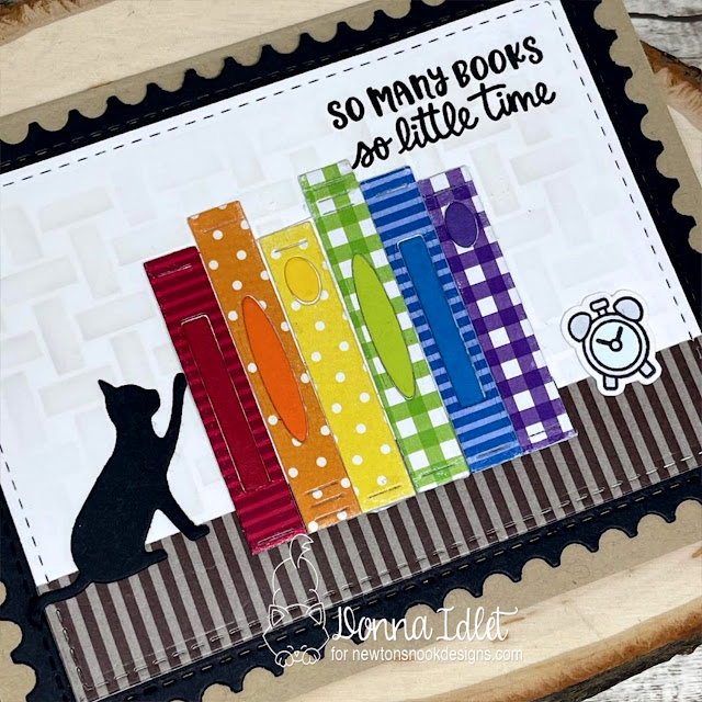 So Many Books, So Little Time Card by Donna Idlet | Never Enough Books Stamp Set, Bookmark II Die Set, Cat Silhouettes Die Set, Basic Frames Die Set and Framework Die Set by Newton's Nook Designs #newtonsnook #handmade
