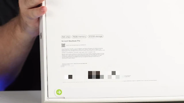 Leaked image of the M4 MacBook Pro packaging, revealing the device's key features.